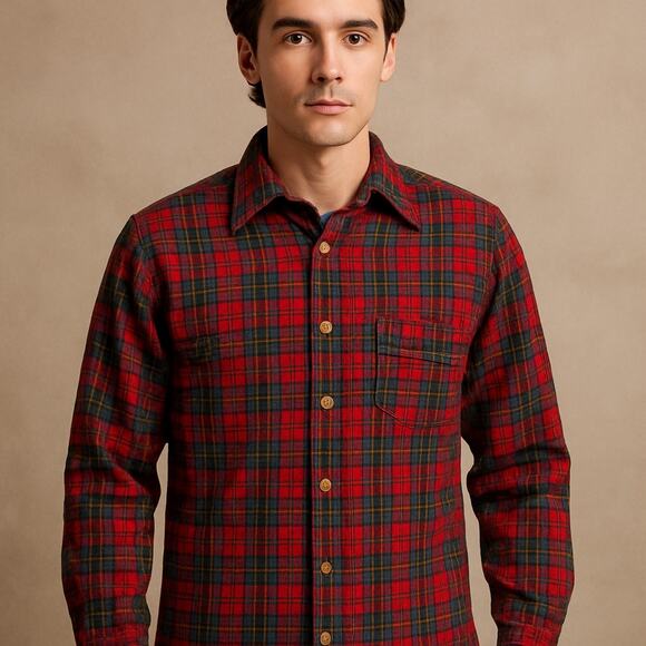 Vintage 90s Pendleton Wool Plaid Flannel Button Down Shirt Red Green Tartan L - Picture 1 of 4